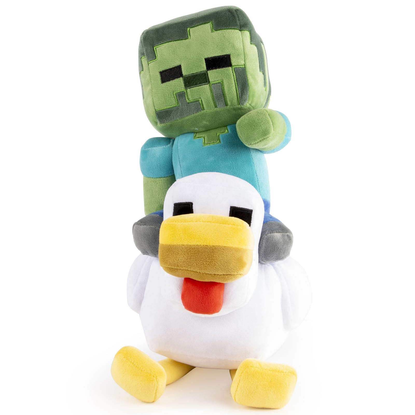 Jay Franco Minecraft Chicken Jockey Weiches Plüschkissen – 44 cm Ultraweiches Kinder-Plüschtier und Bequemes Kissen, Offizielles Produkt, Mehrfarbig