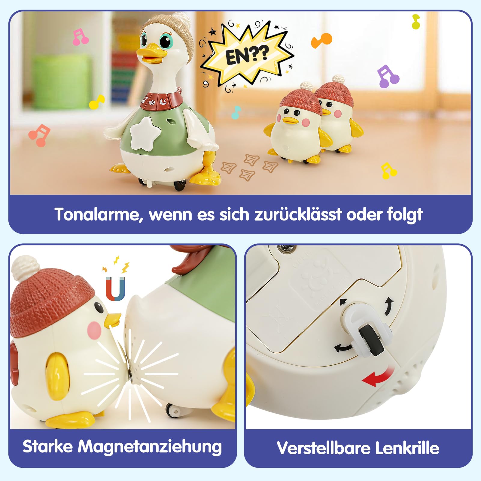 HOLA Baby Spielzeug 6-8-9-12 Monate, Dancing Duck Familie Spielzeug, Krabbelspielzeug mit Licht & Musik, Interaktives Babyspielzeug ab 6 8 9 12 Monate, Tummy Time Toys ab 1 Jahr Jungen Mädchen