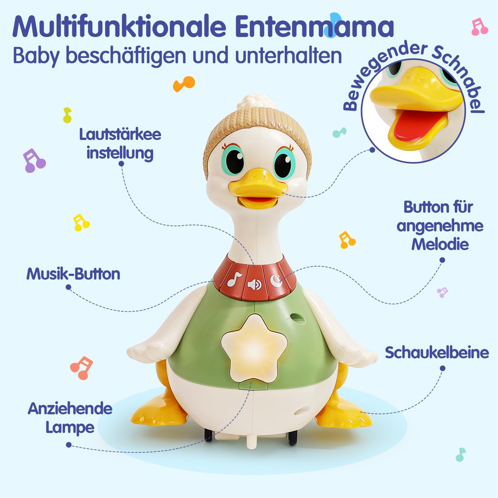 HOLA Baby Spielzeug 6-8-9-12 Monate, Dancing Duck Familie Spielzeug, Krabbelspielzeug mit Licht & Musik, Interaktives Babyspielzeug ab 6 8 9 12 Monate, Tummy Time Toys ab 1 Jahr Jungen Mädchen