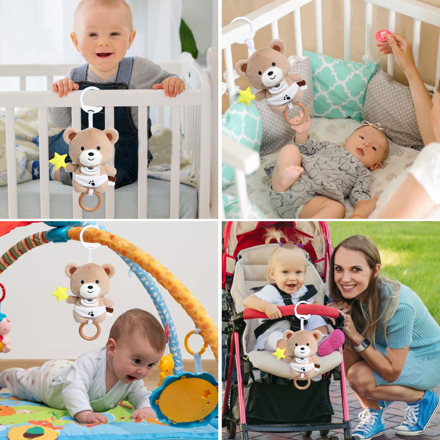 COTTONBEBE Spieluhr Baby Einschlafhilfe, Teddybär Plüschtier Spielzeug mit weiche Wiegenlied für 0+ Monaten Mädchen Junge, Perfektes Baby Geschenk