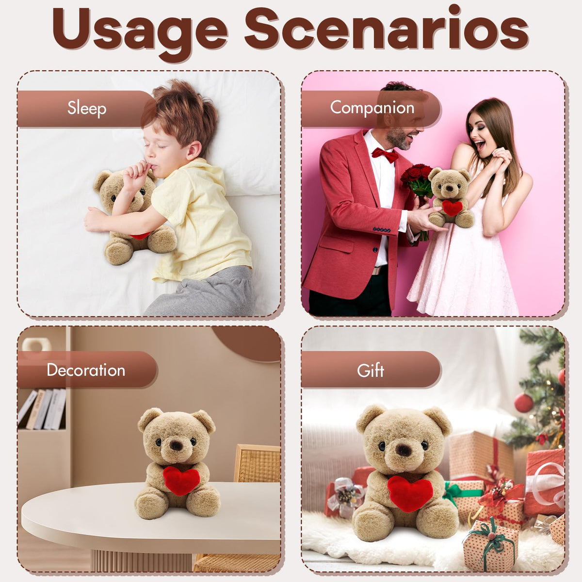 QIGEEKU Teddybär mit Herz – Plüsch Teddy Kuscheltier Hellbraun, Perfekt als Liebesgeschenk
