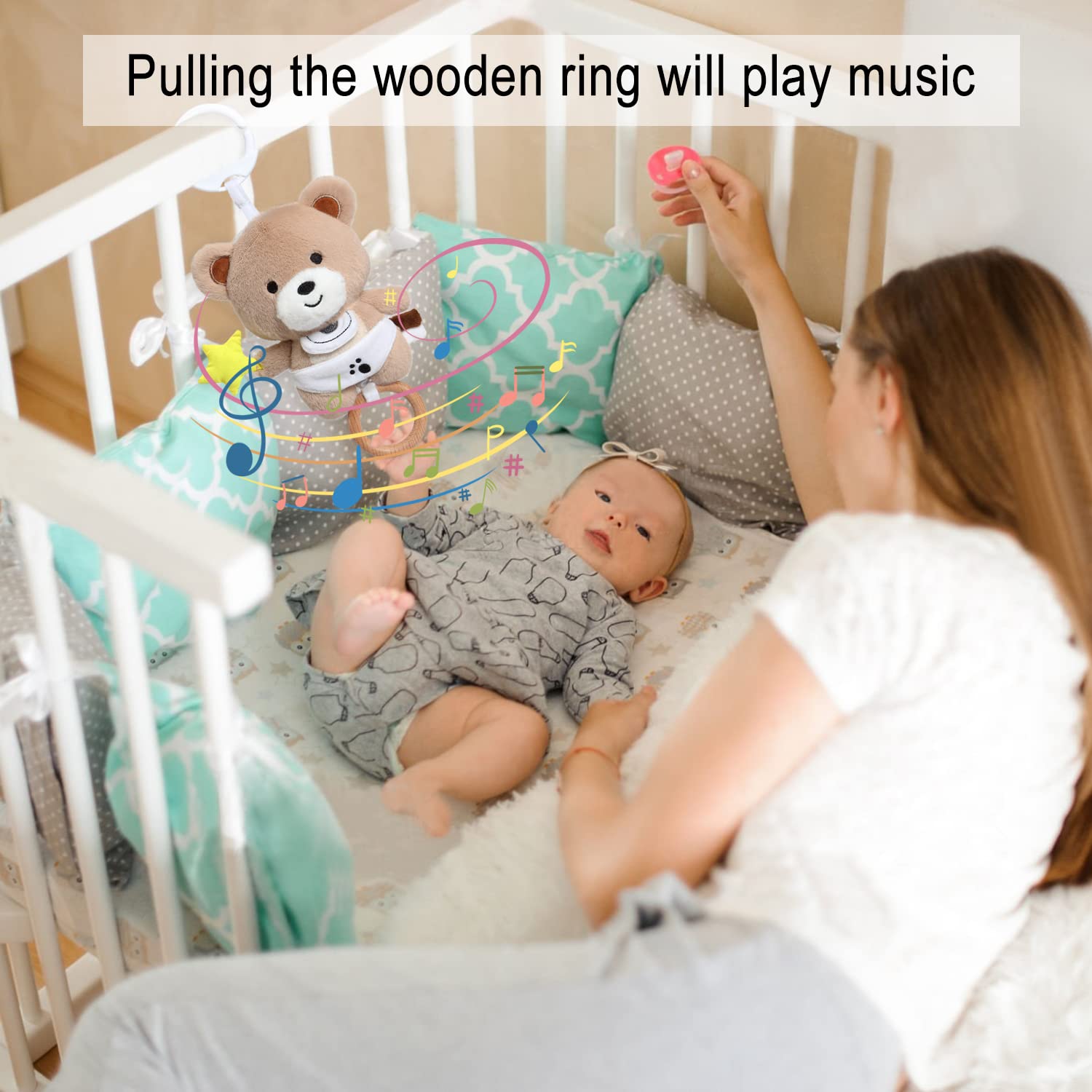 COTTONBEBE Spieluhr Baby Einschlafhilfe, Teddybär Plüschtier Spielzeug mit weiche Wiegenlied für 0+ Monaten Mädchen Junge, Perfektes Baby Geschenk