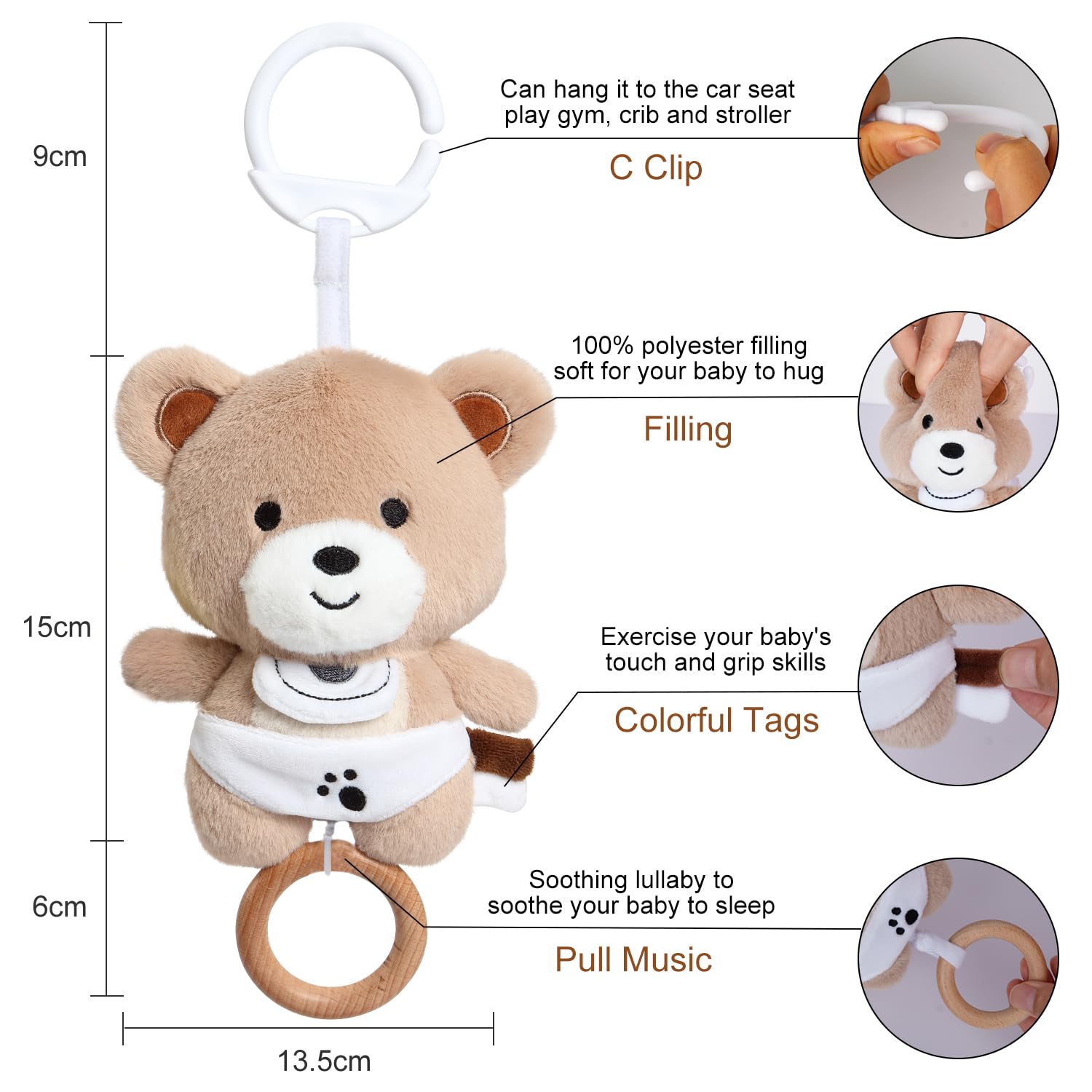 COTTONBEBE Spieluhr Baby Einschlafhilfe, Teddybär Plüschtier Spielzeug mit weiche Wiegenlied für 0+ Monaten Mädchen Junge, Perfektes Baby Geschenk