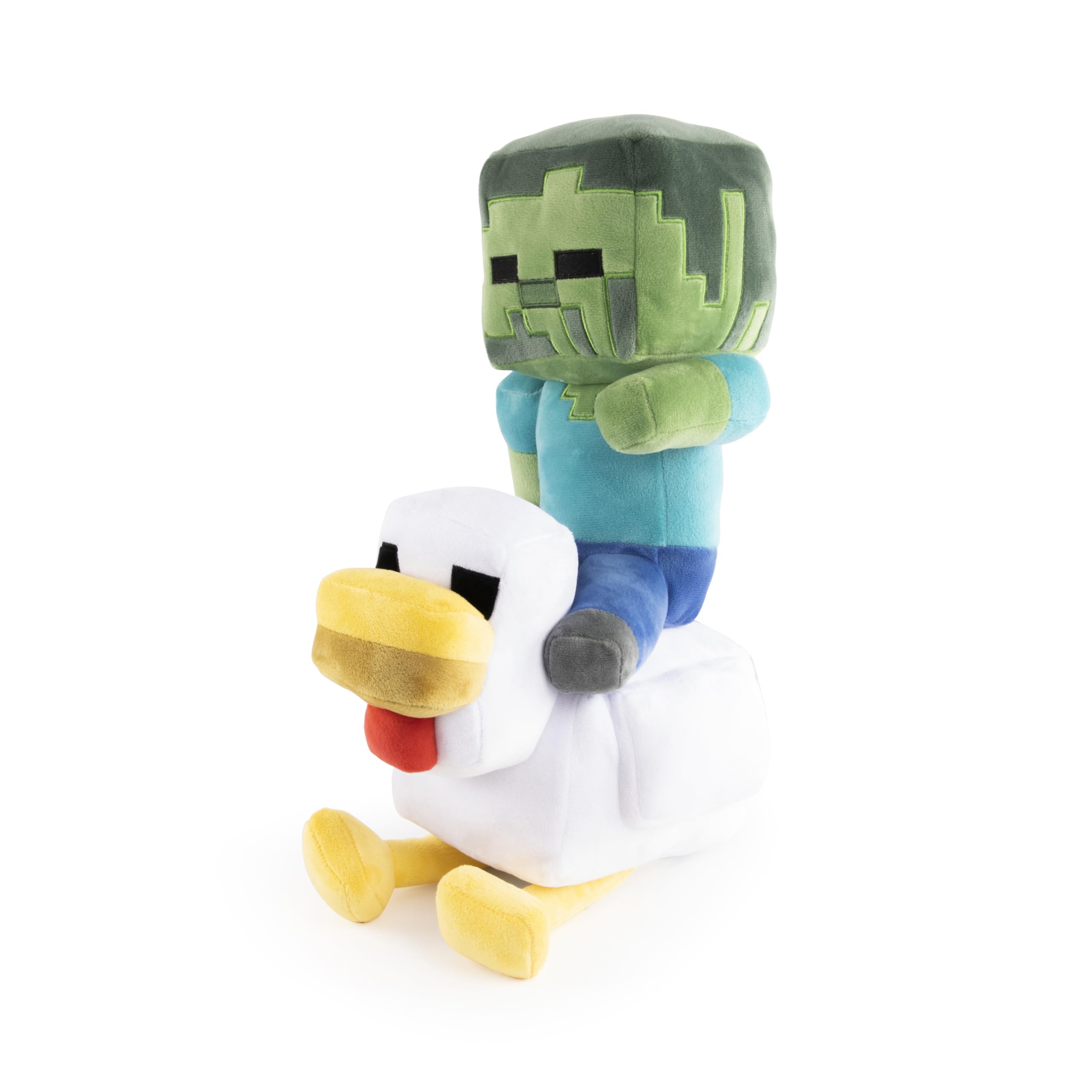 Jay Franco Minecraft Chicken Jockey Weiches Plüschkissen – 44 cm Ultraweiches Kinder-Plüschtier und Bequemes Kissen, Offizielles Produkt, Mehrfarbig