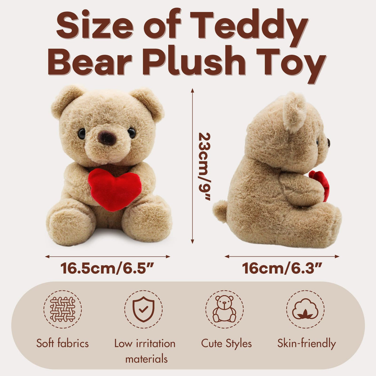 QIGEEKU Teddybär mit Herz – Plüsch Teddy Kuscheltier Hellbraun, Perfekt als Liebesgeschenk