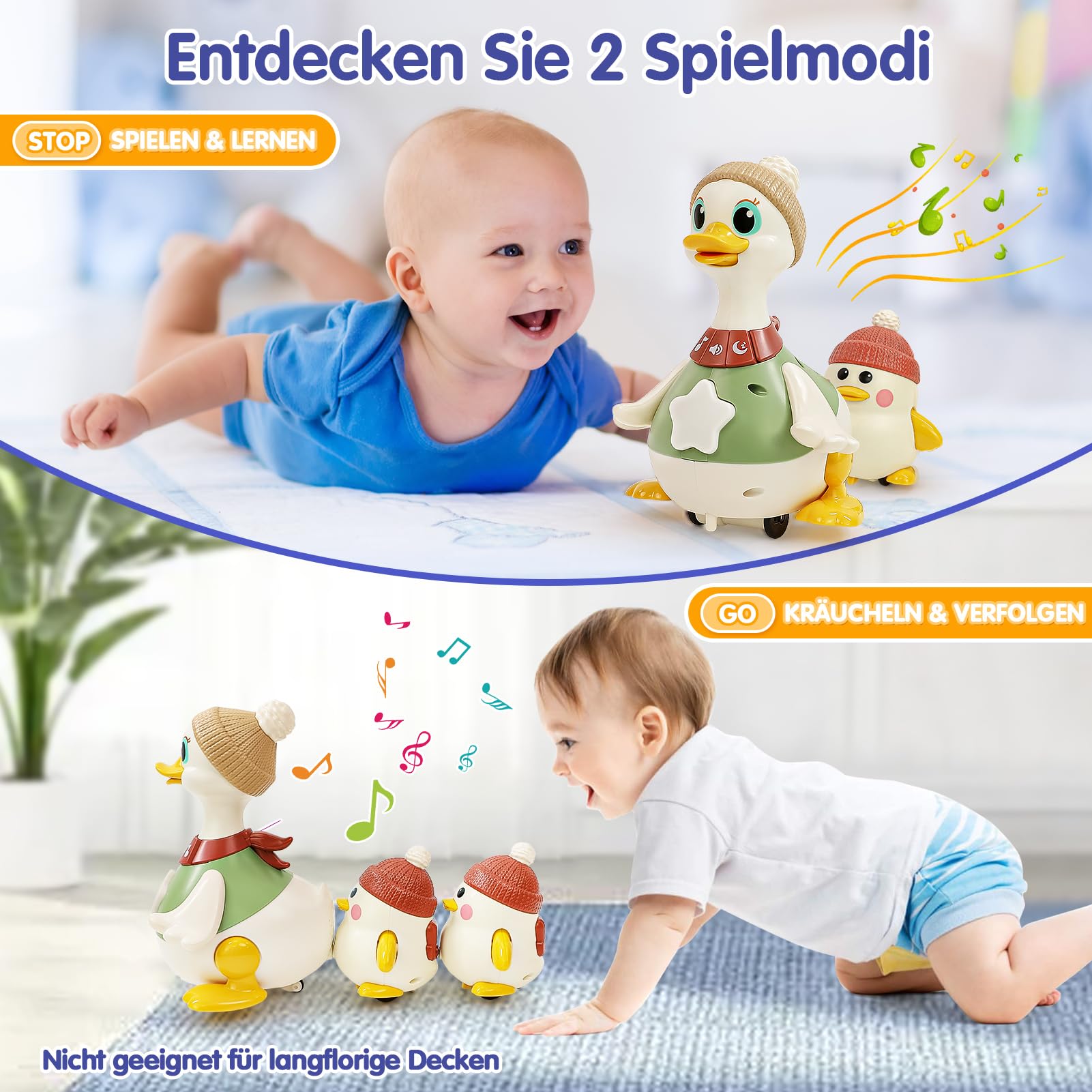 HOLA Baby Spielzeug 6-8-9-12 Monate, Dancing Duck Familie Spielzeug, Krabbelspielzeug mit Licht & Musik, Interaktives Babyspielzeug ab 6 8 9 12 Monate, Tummy Time Toys ab 1 Jahr Jungen Mädchen