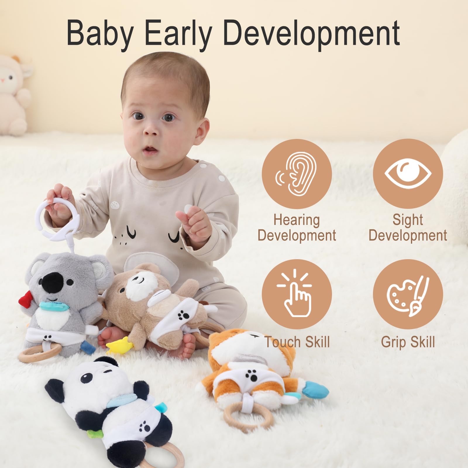 COTTONBEBE Spieluhr Baby Einschlafhilfe, Teddybär Plüschtier Spielzeug mit weiche Wiegenlied für 0+ Monaten Mädchen Junge, Perfektes Baby Geschenk