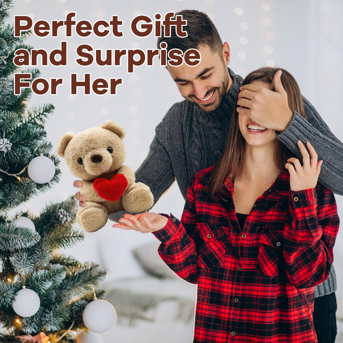 QIGEEKU Teddybär mit Herz – Plüsch Teddy Kuscheltier Hellbraun, Perfekt als Liebesgeschenk