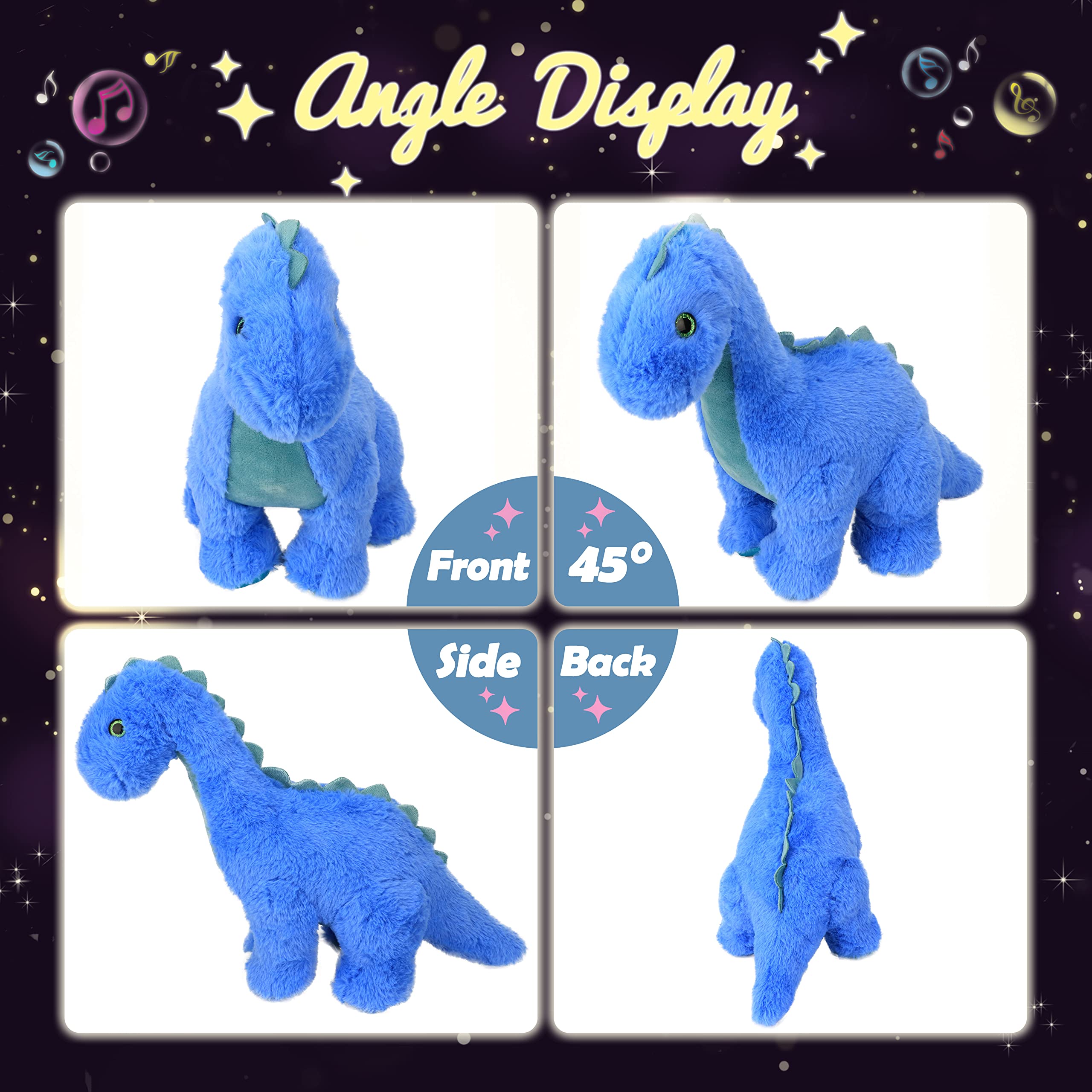 Hopearl LED Musical Plüsch Dinosaurier Leuchtet Singendes Diplodocus Weiches Plüschtier mit Langem Hals Lautstärkeregulierung Schlaflied Animierte Beruhigung Geschenke für Kinder Kleinkinder,Blau,41cm